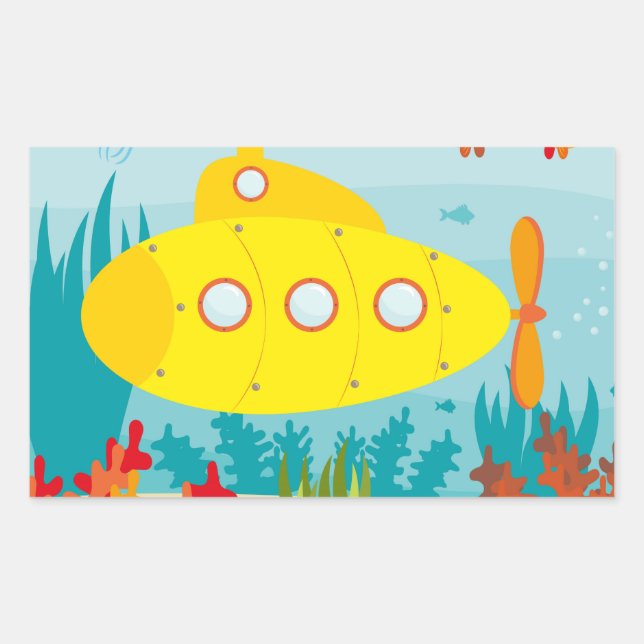 Pegatina Rectangular Submarino amarillo del dibujo animado (Anverso)