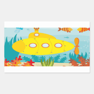 Pegatina Rectangular Submarino amarillo del dibujo animado