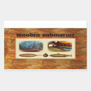 Pegatina Rectangular submarino de madera