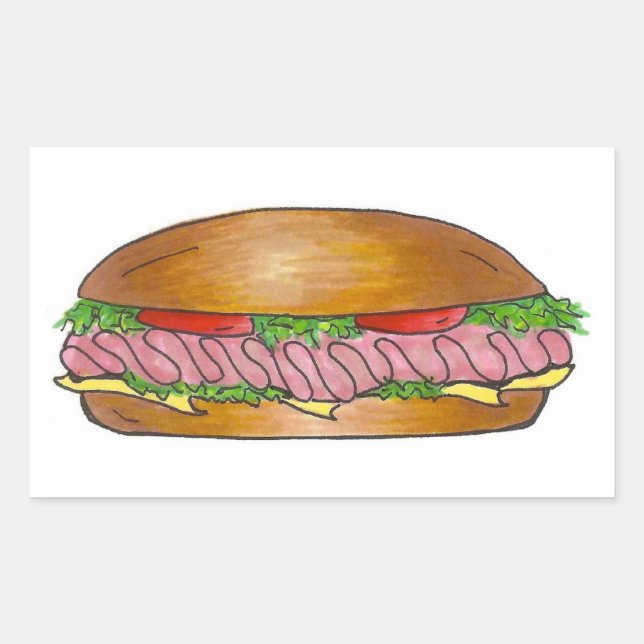 Pegatina Rectangular Subsandwich Ham and Cheese Hoagie Grinder Hero (Anverso)