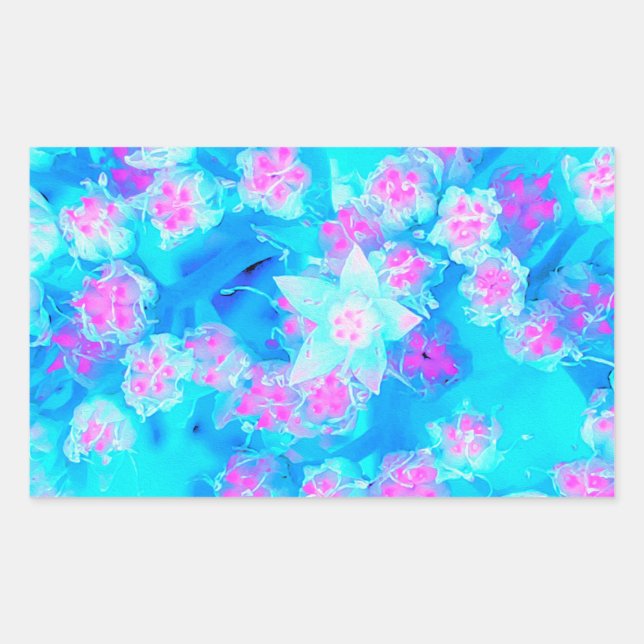 Pegatina Rectangular Suculento sedum subacuático azul y rosa caliente (Anverso)