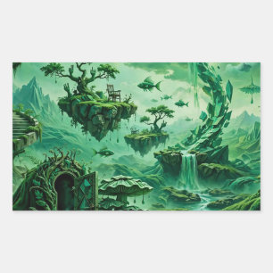 Pegatina Rectangular Sueños Esmeralda Paisaje Surrealista Tonos de Verd