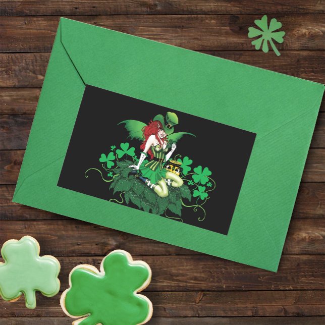 Pegatina Rectangular Suerte Verde Irlandés Hada Pelo Rojo Trébol de Cua (Subido por el creador)