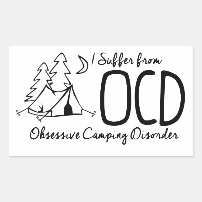 Pegatina Rectangular Sufro De OCD - Trastorno Obsesivo De Camping (Anverso)