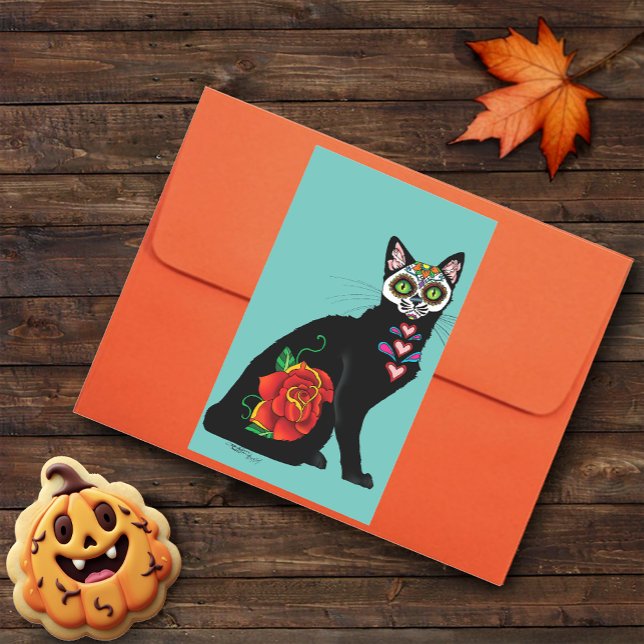 Pegatina Rectangular Sugar Skull Black Cat (Subido por el creador)