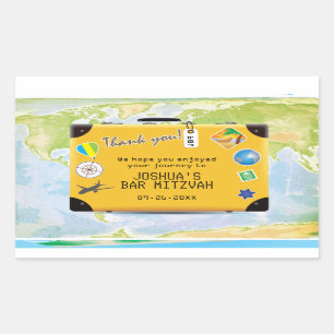Pegatina Rectangular Suitcase World Travel Them Bar Bat Mitzvah