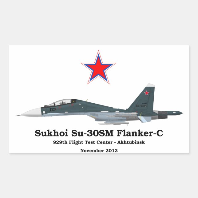 Pegatina Rectangular Sukhoi Profile Su-30SM Flanker-C (Anverso)