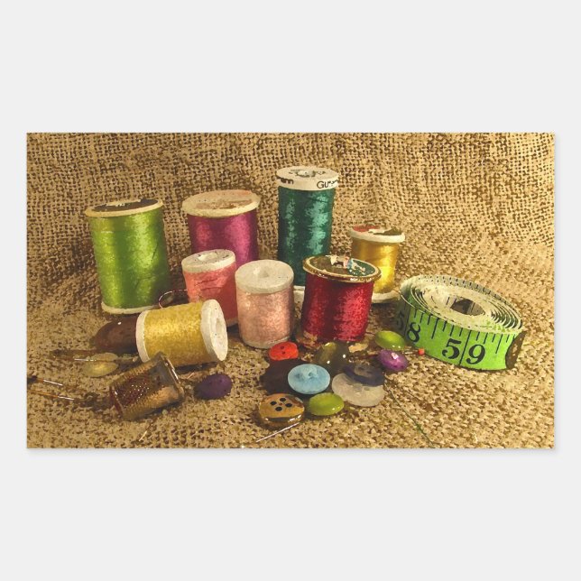 Pegatina Rectangular Suministros de costura (Anverso)