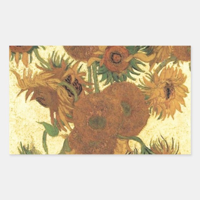 Pegatina Rectangular Sunflowers de Van Gogh (Anverso)