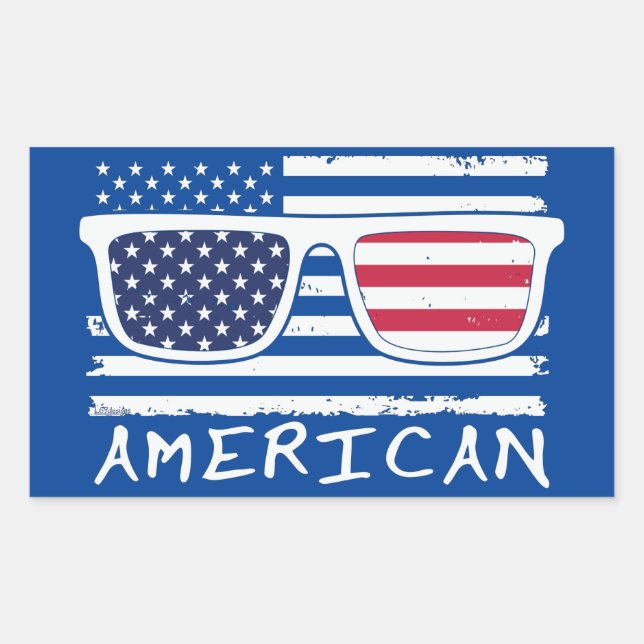 Pegatina Rectangular SUNGLASSES ESTADOUNIDENSES graciosos el 4 de julio (Anverso)