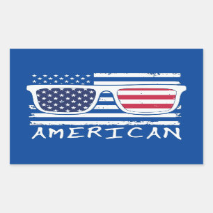 Pegatina Rectangular SUNGLASSES ESTADOUNIDENSES graciosos el 4 de julio