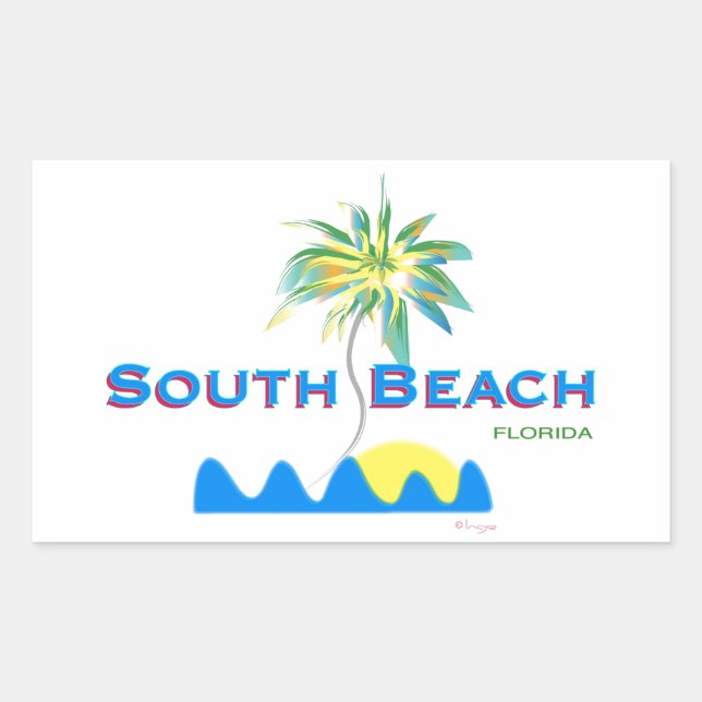 Pegatina Rectangular Sunny South Beach, Florida (Anverso)