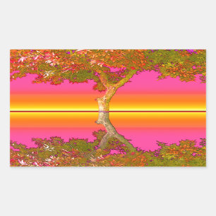 Pegatina Rectangular Sunrise and Sunset with Tree