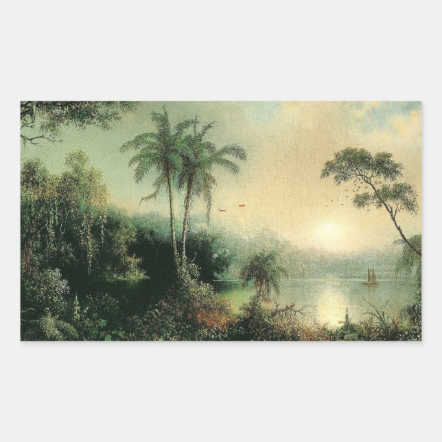 Pegatina Rectangular Sunrise in Nicaragua, pintura de M.J. Heade (Anverso)
