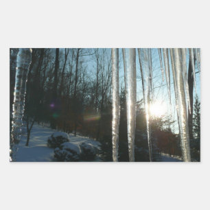 Pegatina Rectangular Sunrise Through Icicles Winter Nature Photography
