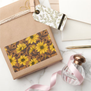Pegatina Rectangular Sunroot, girasol salvaje en amarillo y marrón