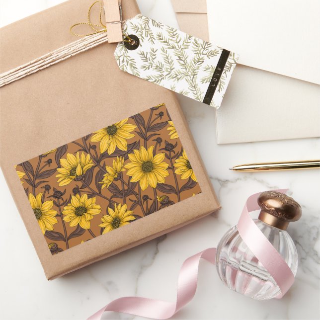 Pegatina Rectangular Sunroot, girasol salvaje en amarillo y marrón (Regalar)