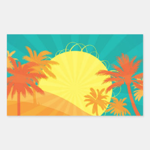 Pegatina Rectangular Sunset Beach diseño de surf tropical retro