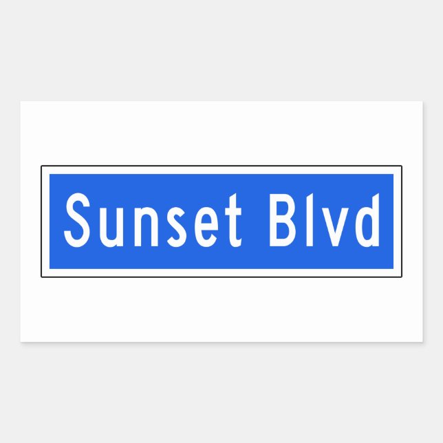 Pegatina Rectangular Sunset Boulevard, Los Ángeles, CA Street Rótulo (Anverso)