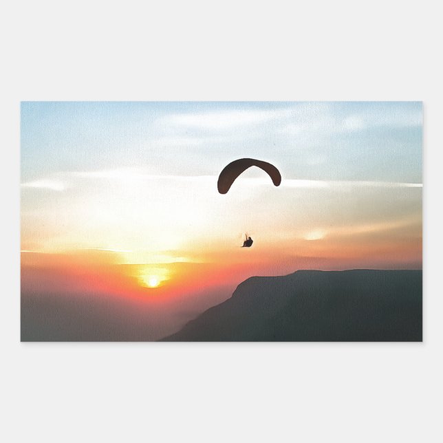 Pegatina Rectangular Sunset Paraglide Wanderlust Extreme Sports Art (Anverso)