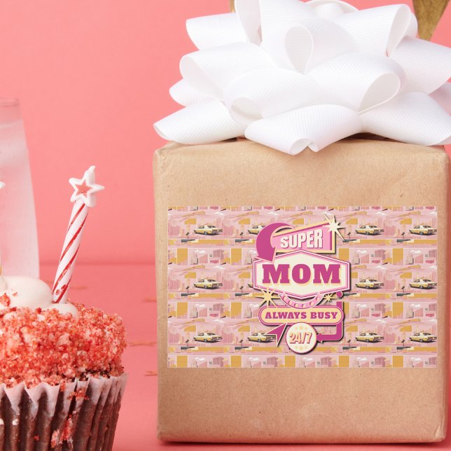 Pegatina Rectangular Super Mamá del estilo Retro Vegas 70 siempre ocupa (Subido por el creador)