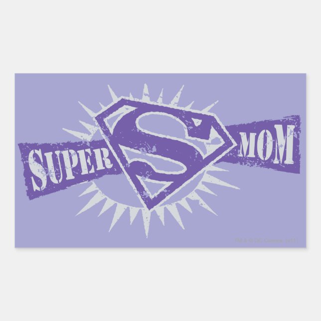 Pegatina Rectangular Super Mom Purple Starburst (Anverso)