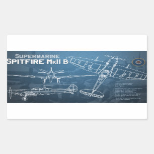 Pegatina Rectangular Supermarine Spitfire MK II Blueprint