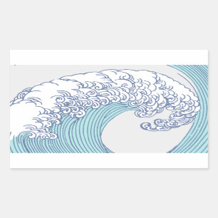 Pegatina Rectangular Surf asiático japonés ondea arte oceánico