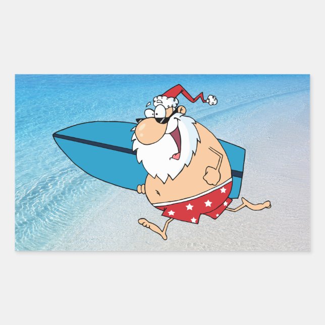 Pegatina Rectangular surf santa (Anverso)