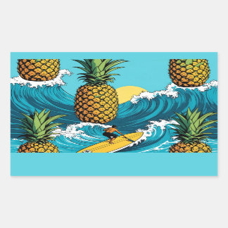 Pegatina Rectangular Surfista de piña: Aventura tropical de verano