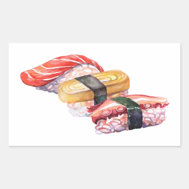 Pegatina Rectangular Sushi y nigiri de comida japonesa (Anverso)