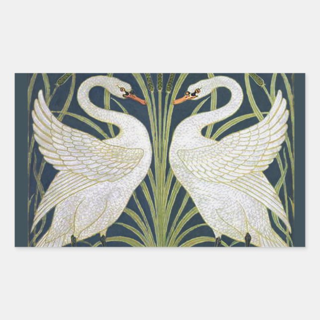 Pegatina Rectangular Swan Art Nouveau Dos Cisnes (Anverso)
