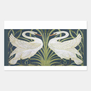 Pegatina Rectangular Swan Art Nouveau Dos Cisnes