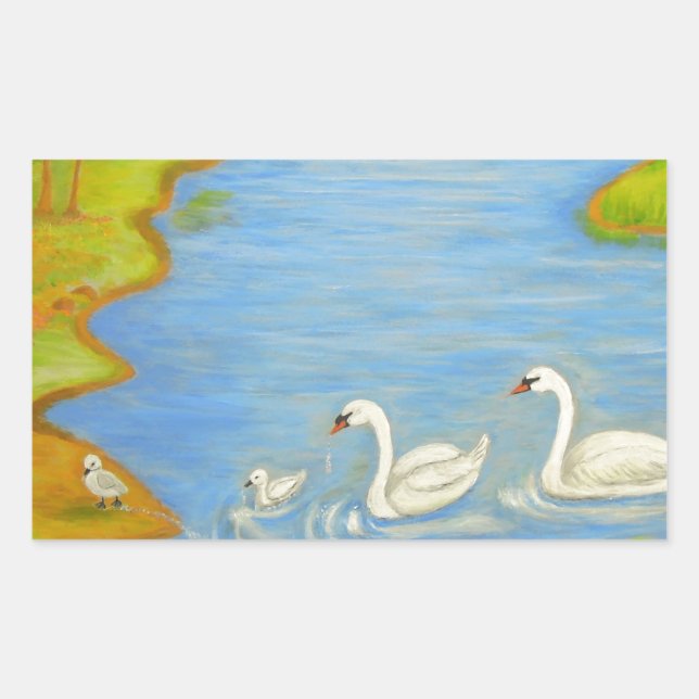 Pegatina Rectangular Swans (Anverso)