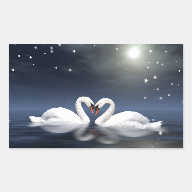 Pegatina Rectangular Swans amorosos (Anverso)