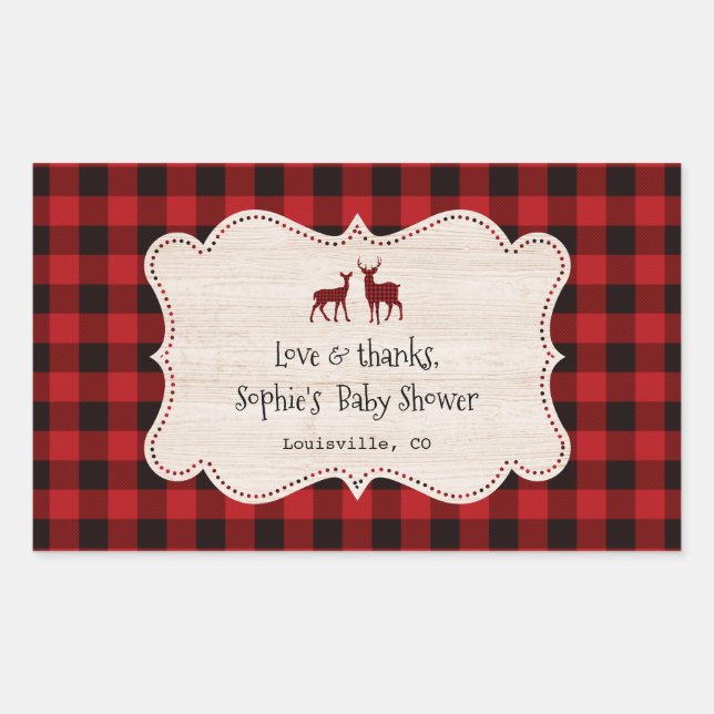 Pegatina Rectangular Sweet Lumberjack Little Hunter Baby Shower (Anverso)