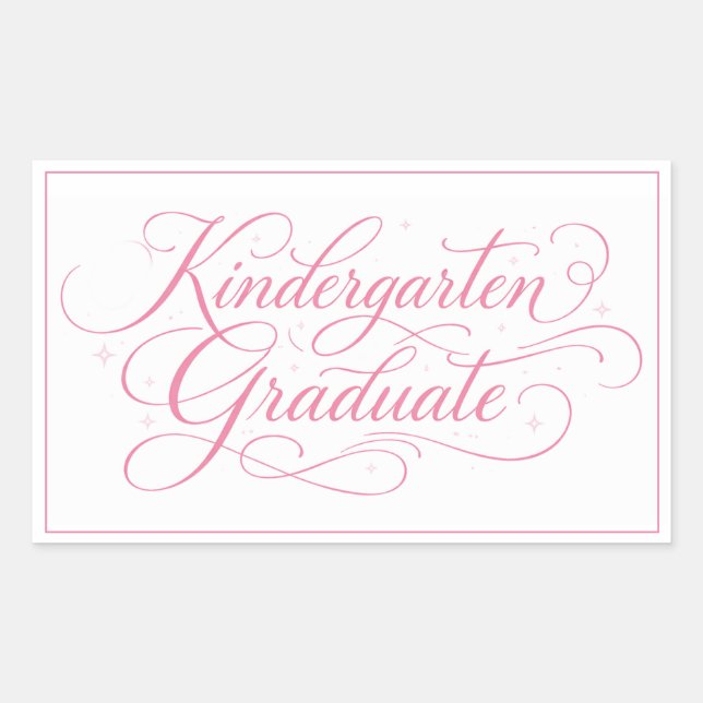 Pegatina Rectangular Sweet Pink Script Kindergarten Graduate (Anverso)