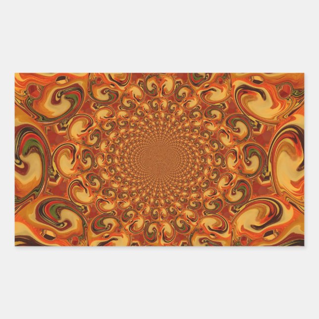 Pegatina Rectangular Swirling Resumen naranja, tonos marrones y verdes (Anverso)