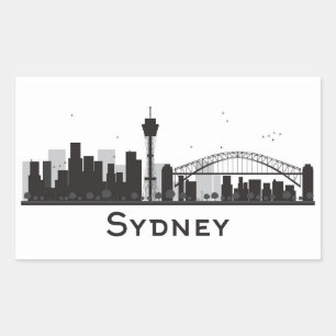 Pegatina Rectangular Sydney, Australia   Línea aérea de la ciudad blanc