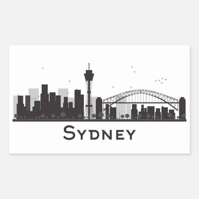 Pegatina Rectangular Sydney, Australia | Línea aérea de la ciudad blanc (Anverso)