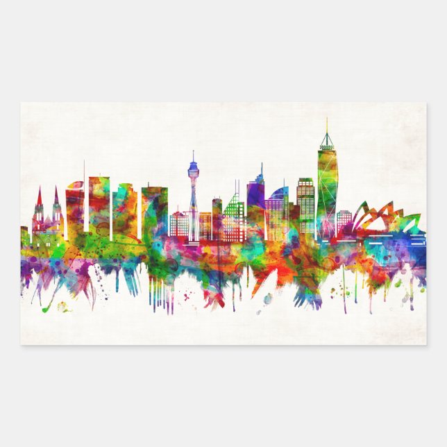 Pegatina Rectangular Sydney Australia Skyline (Anverso)