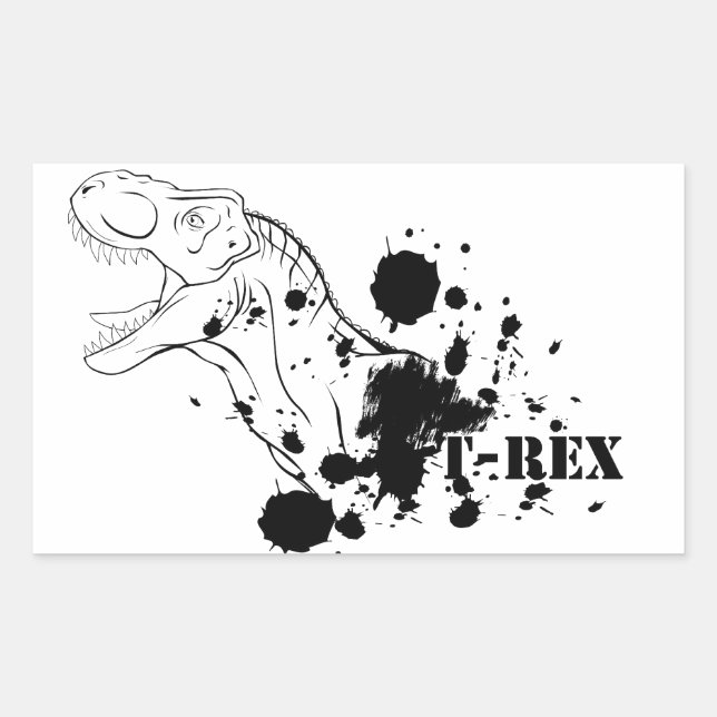 Pegatina Rectangular T-Rex (blanco y negro) (Anverso)