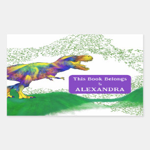 Pegatina Rectangular T Rex Este Libro Pertenece A Nombre Del Niño