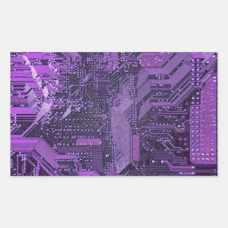 Pegatina Rectangular Tablero de Circuito Cibernético Púrpura Arte Tecno