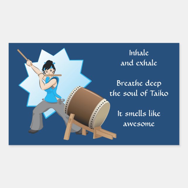 Pegatina Rectangular Taiko Huele Como Awesome (Arte + Haiku) (Anverso)