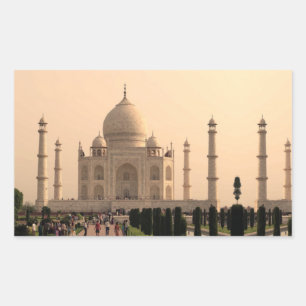 Pegatina Rectangular Taj Mahal con gente