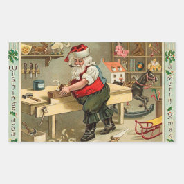 Pegatina Rectangular Taller de Navidades de Vintage Santa Claus
