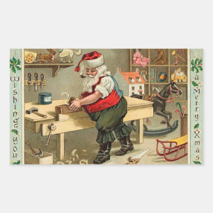 Pegatina Rectangular Taller de Navidades de Vintage Santa Claus