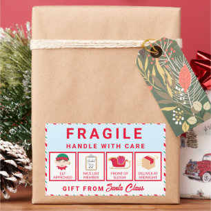 Pegatina Rectangular Taller de Stripe Santa Festive Frágil