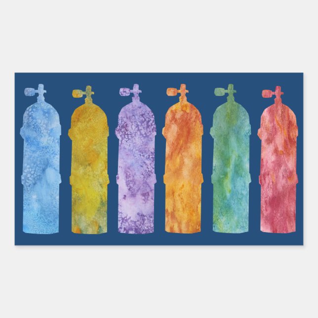 Pegatina Rectangular Tanques SCUBA multicolores (Anverso)